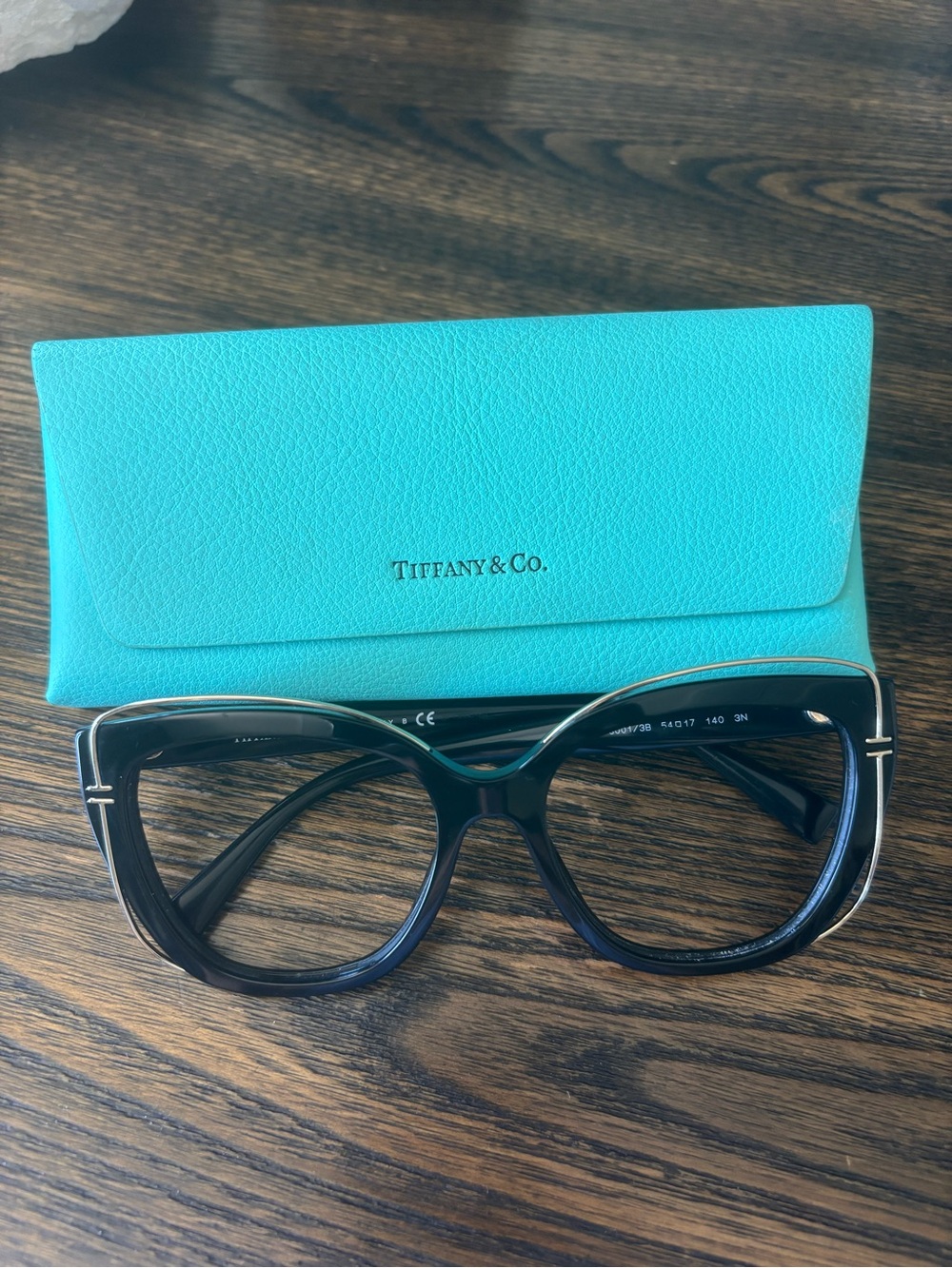 Tiffany & Co. Black Cat-Eye Sunglass Frames with Tiffany Blue Case